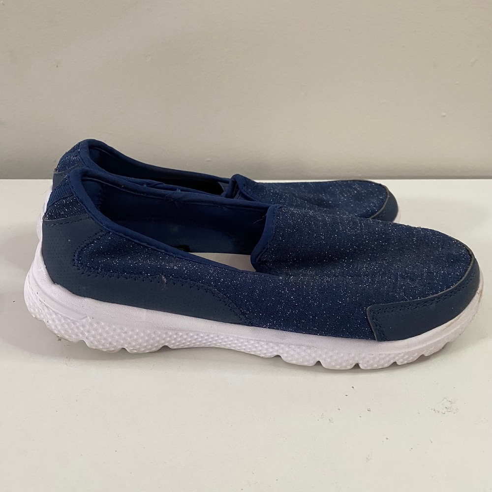 Cool Wave Slip On Sneakers Womens 7.5 Navy Blue Shimmer Memory Foam Shoes